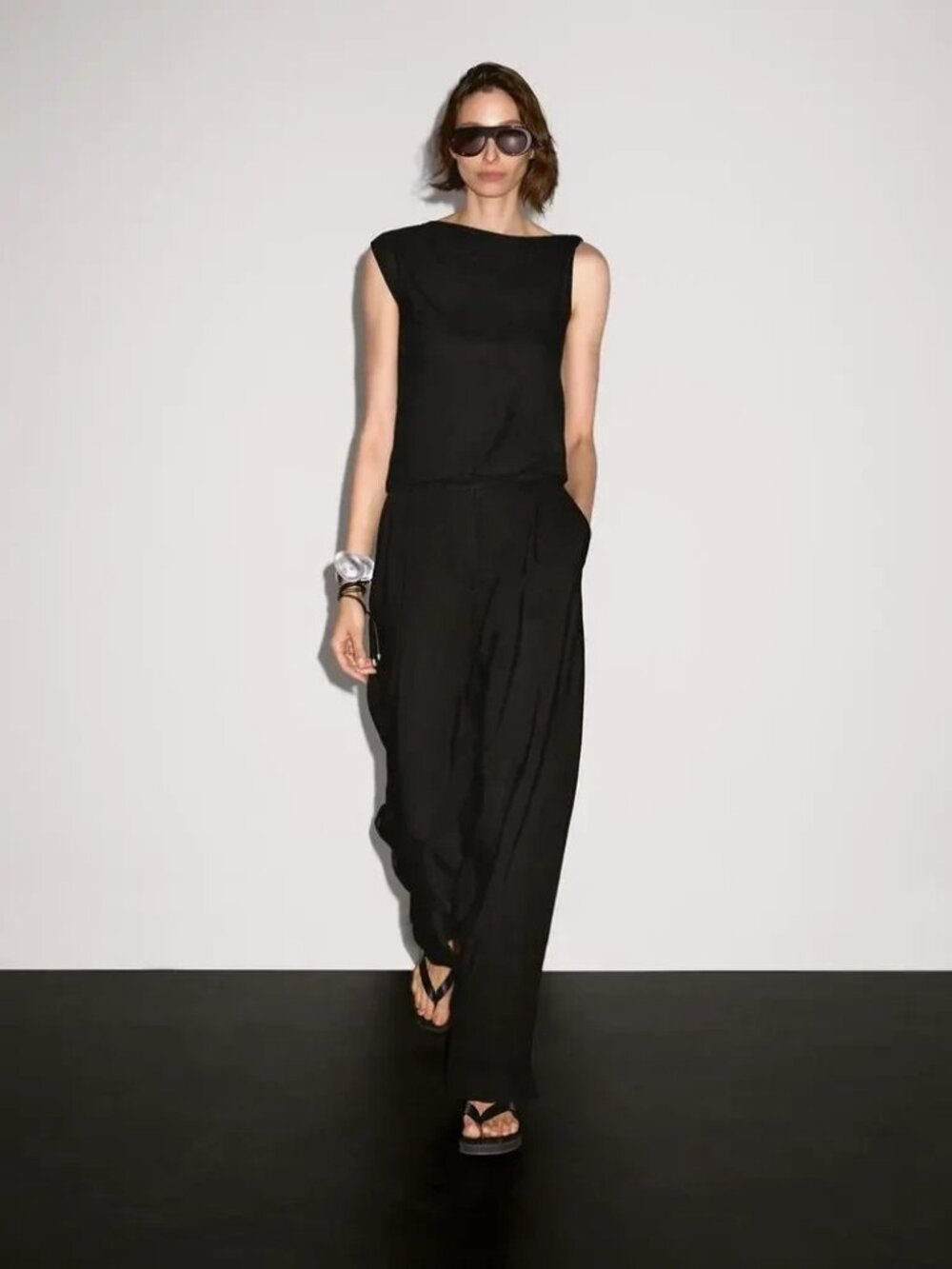 Massimo Dutti Womens Tank Top Small Black Asymmetric Knit Cotton 6818/762 NWT